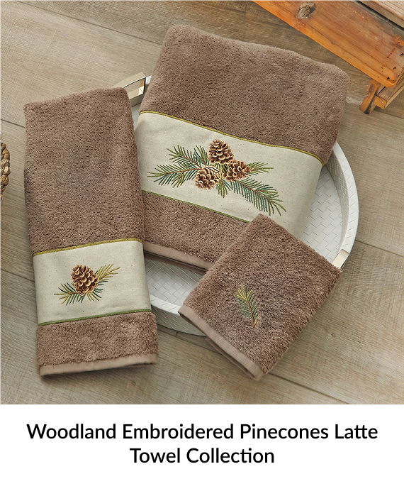 Woodland Embroidered Pinecones Latte Towel Collection