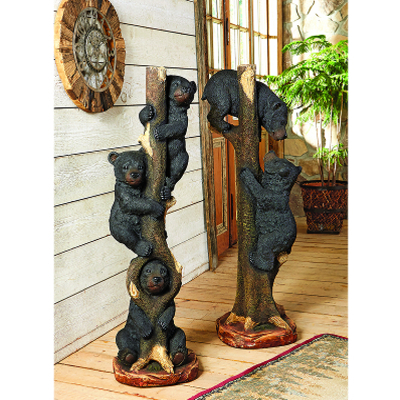 Two Black Bears Climbing Sculpture - Large | Three Bears in a Tree Sculpture - Large