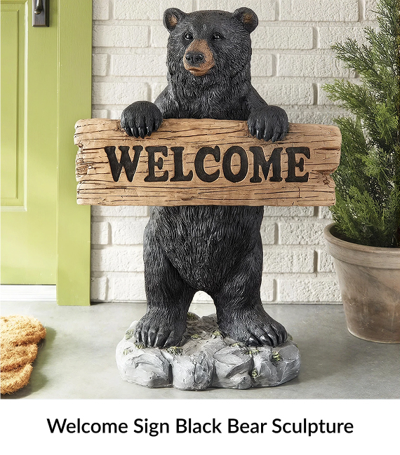 Welcome Sign Black Bear Sculpture