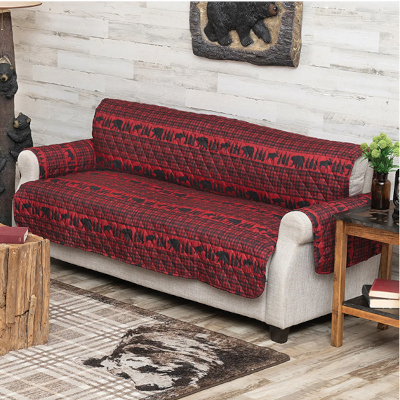 Woodland Bear & Moose Plaid Sofa Cover