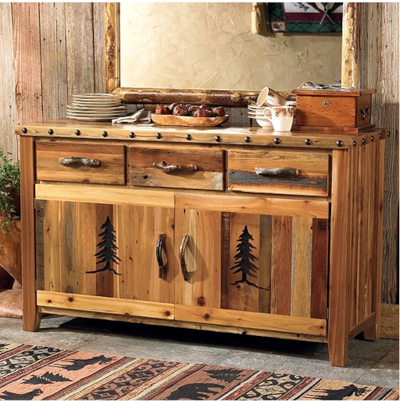 Barnwood Buffet w/Tree Carvings