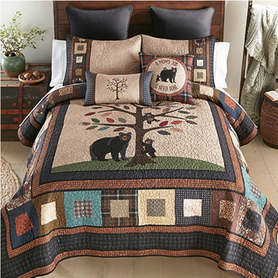 Black Bear Tree of Love Quilt Bed Set - King