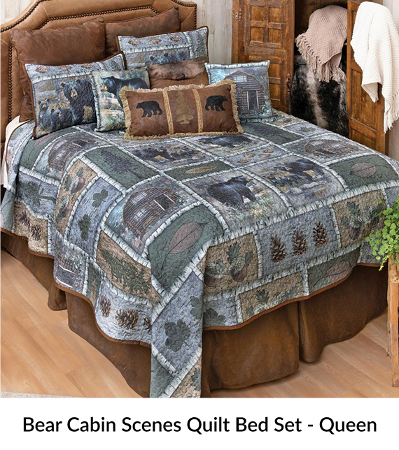 Bear Cabin Scenes Quilt Bed Set - Queen