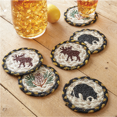 Moose, Bear & Pinecone Braided Coasters - Set of 6