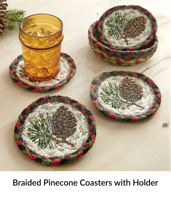 Braided Pinecone Coasters with Holder