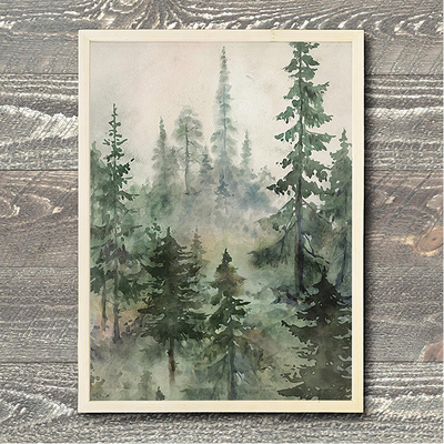 Misty Forest Watercolor Wall Art