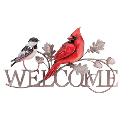 Cardinal & Chickadee Welcome Metal Wall Art