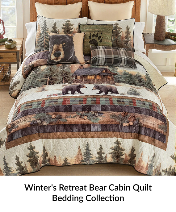 Winter's Retreat Bear Cabin Quilt Bedding Collection