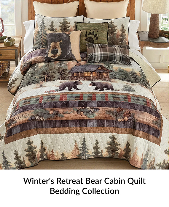 Winter's Retreat Bear Cabin Quilt Bedding Collection