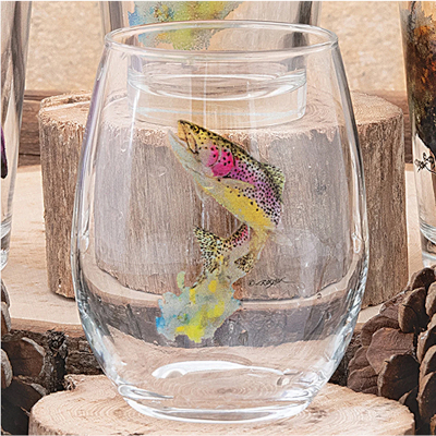 Northwoods Trout Stemless Wine Glasses - Set of 4