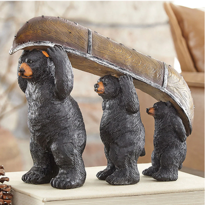 Bear Family Canoe Sculpture