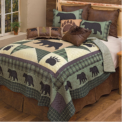 Sage Forest Bear Quilt Bed Set - King