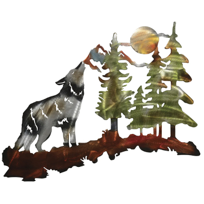 Moonlit Wolf Howl Metal Wall Art