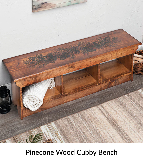 Pinecone Wood Cubby Bench