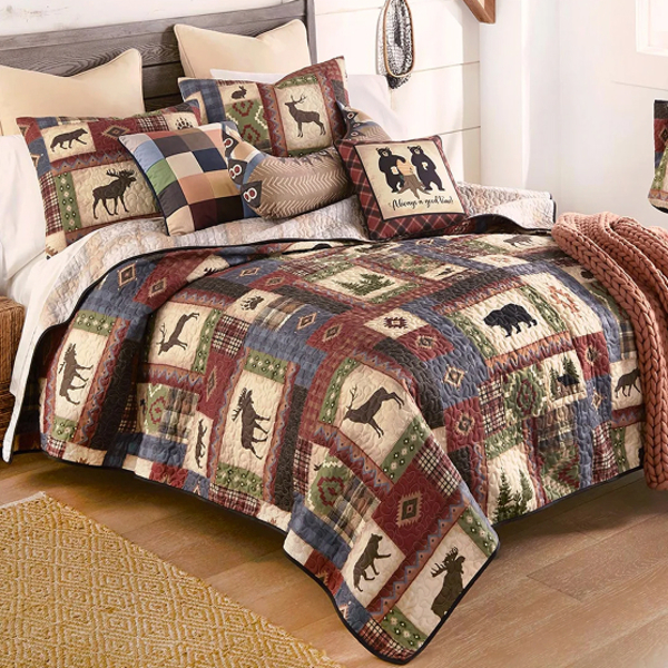 Lakeside Wilderness Bear & Moose Quilt Bed Set - Queen