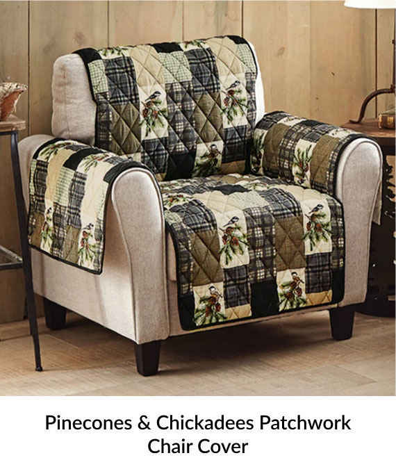 Pinecones & Chickadees Patchwork Chair Cover