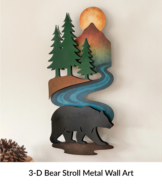 3-D Bear Stroll Metal Wall Art