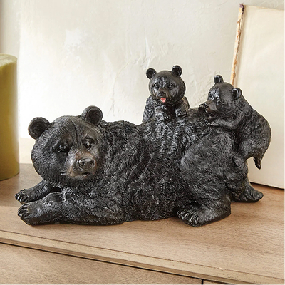Playful Black Bear with Cubs Sculpture