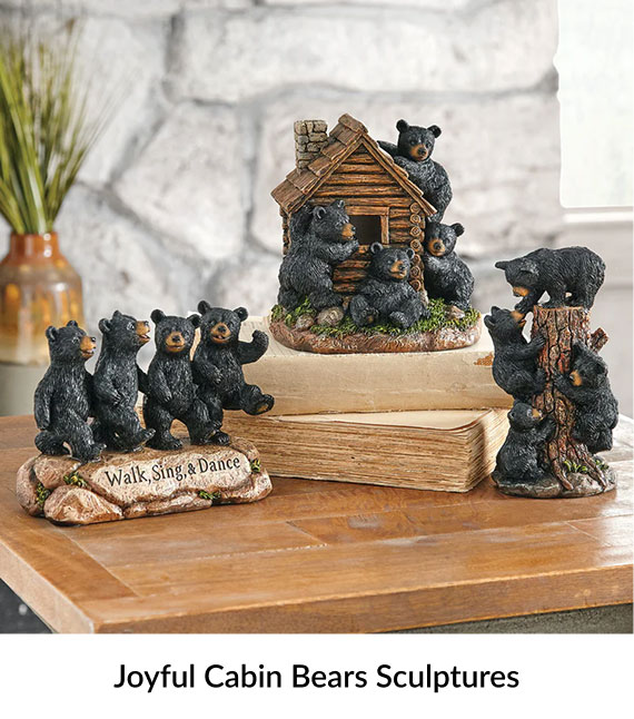 Joyful Cabin Bears Sculptures
