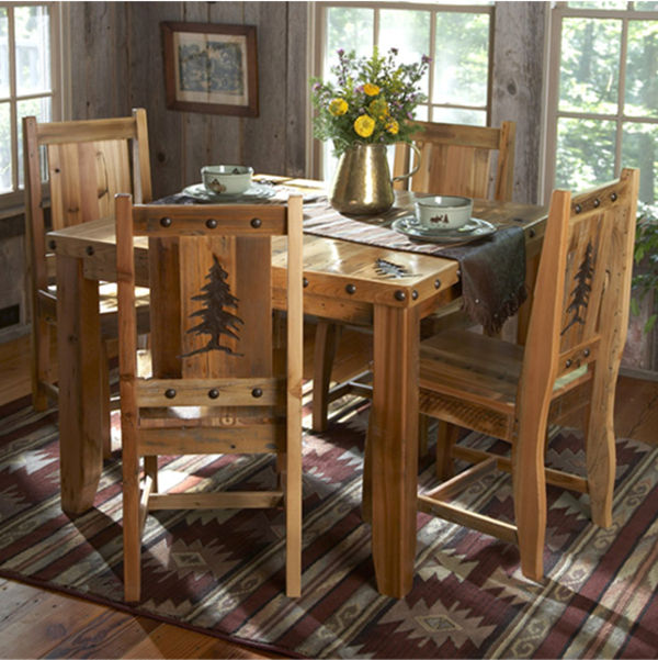 Barnwood Table & Chairs with Carved Trees (5 pcs)