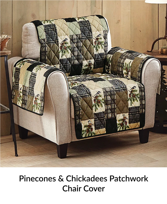 Pinecones & Chickadees Patchwork Chair Cover
