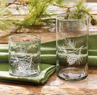 Hand-Blown Etched Pinecones Glassware