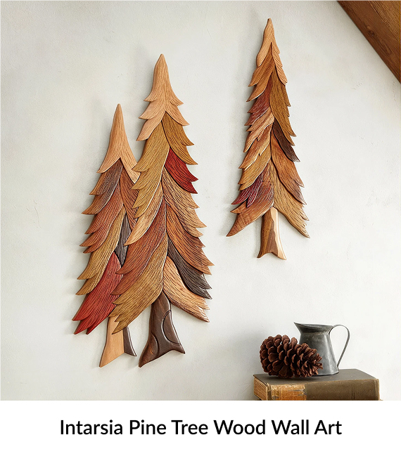Intarsia Pine Tree Wood Wall Art
