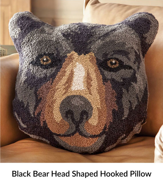 Black Bear Head Shaped Hooked Pillow
