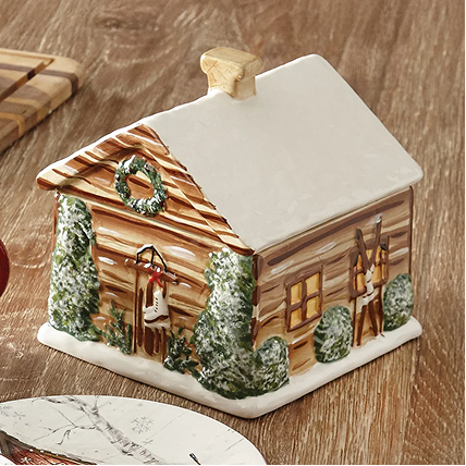 Winter Cabin Cookie Jar
