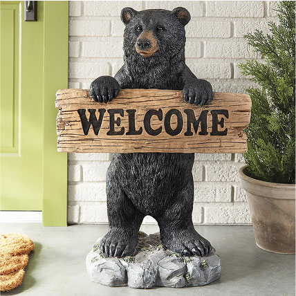 Welcome Sign Black Bear Sculpture