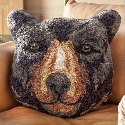 Black Bear Head Shaped Hooked Pillow