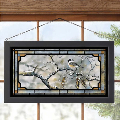Winter Chickadee Stained Glass Art