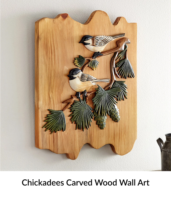 Chickadees Carved Wood Wall Art