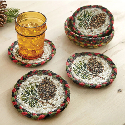 Braided Pinecone Coasters with Holder