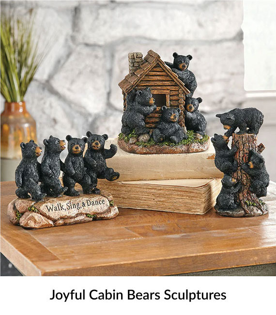 Joyful Cabin Bears Sculptures