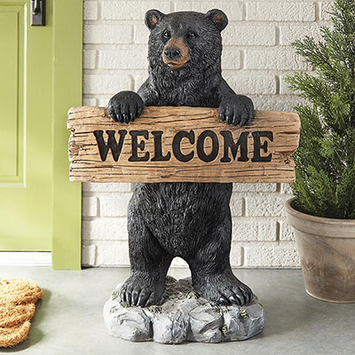 Welcome Sign Black Bear Sculpture 