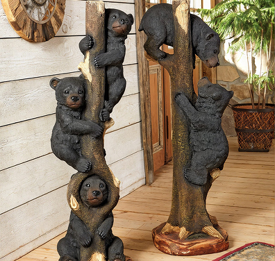 Three Bears in a Tree Sculpture - Large | Two Black Bears Climbing Sculpture - Large