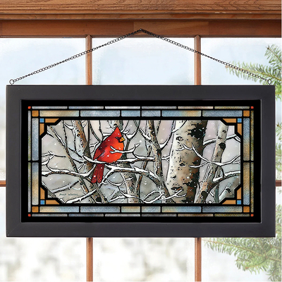 Snow Cardinal Stained Glass Art