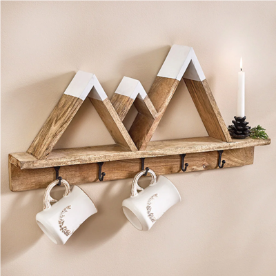 Mountain Peak Wall Shelf with Hooks