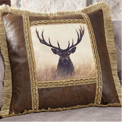 Misty Deer Faux Leather Pillow