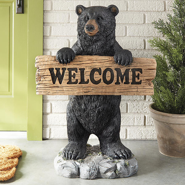 Welcome Sign Black Bear Sculpture