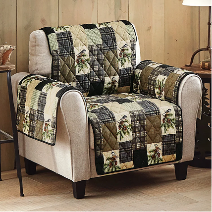 Pinecones & Chickadees Patchwork Chair Cover