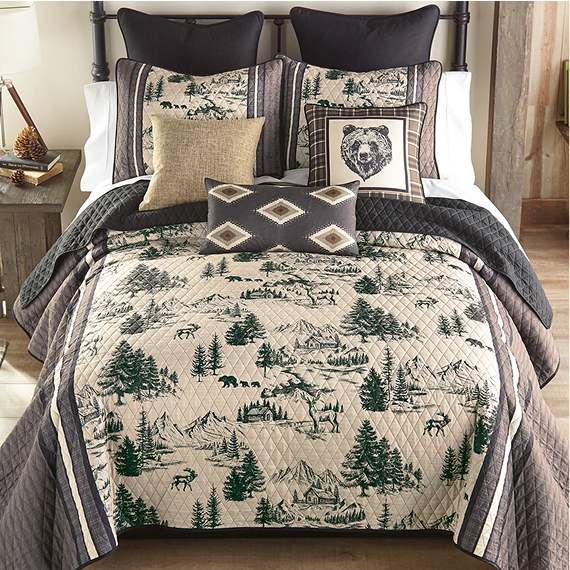 Wildlife Lodge Toile Quilt Bed Set - King