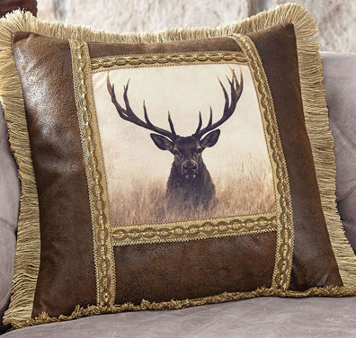 Misty Deer Faux Leather Pillow