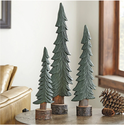 Wood Carved Pine Trees - Set of 3