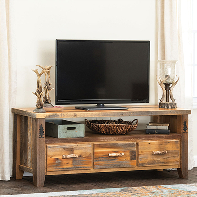 Barnwood with Carved Trees TV Stand