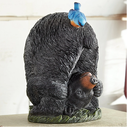 Black Bear & Blue Bird Figurine