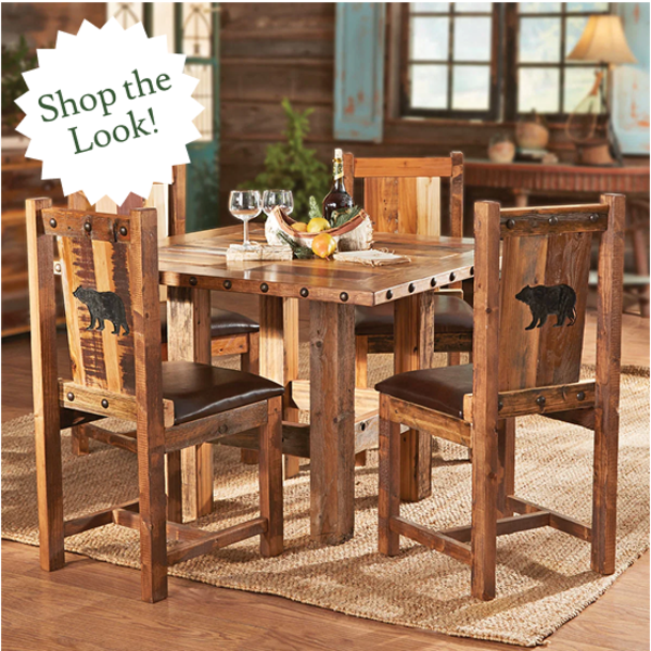 Barnwood Table & Chairs with Carved Trees (5 pcs)