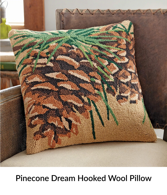 Pinecone Dream Hooked Wool Pillow