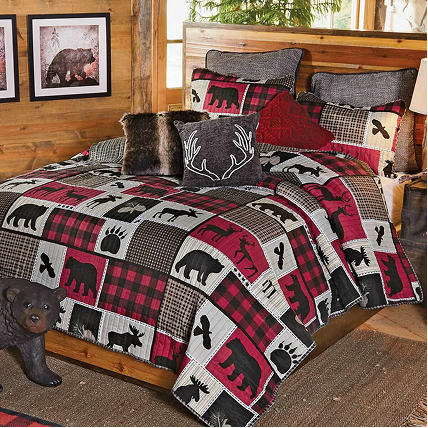 Wildlife Icons Lodge Plaid Quilt Bedding